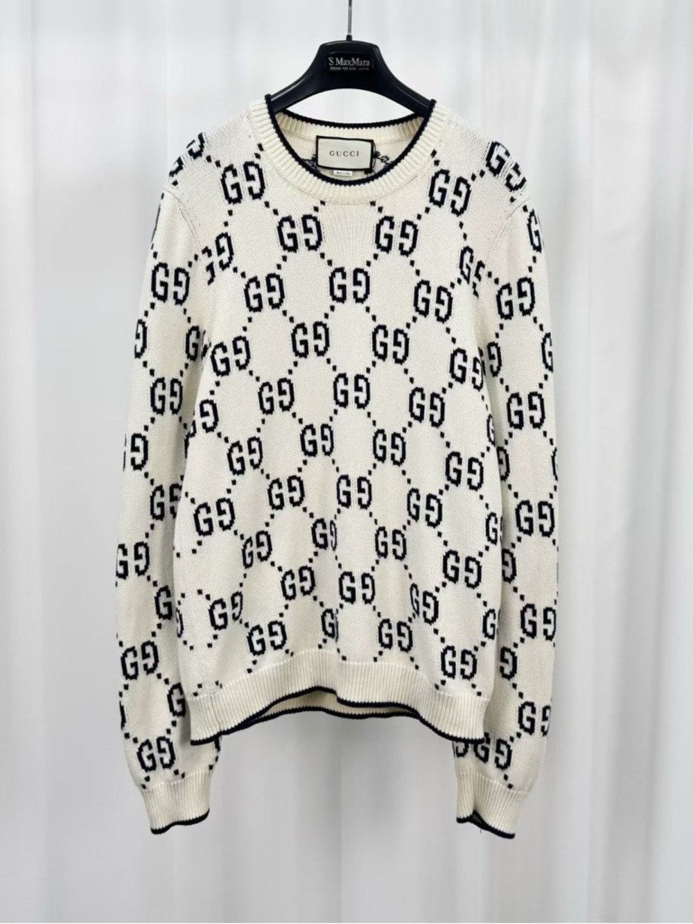Authentic Gucci Cream Crewneck Sweater with Black GG Monogram